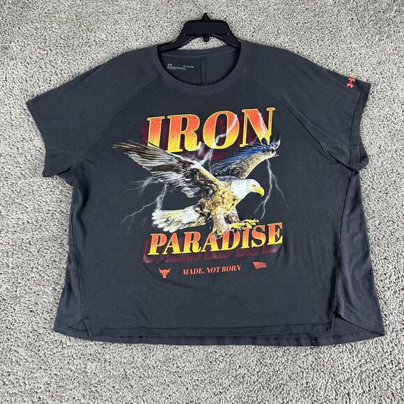 Under Armour Project Rock Iron Paradise Shirt Womens XL Made Not Born Eagle Gym - Picture 2 of 9